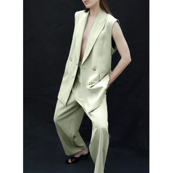 Zara Double Breasted Vest Blazer Green Size L NWT - Picture 8 of 17
